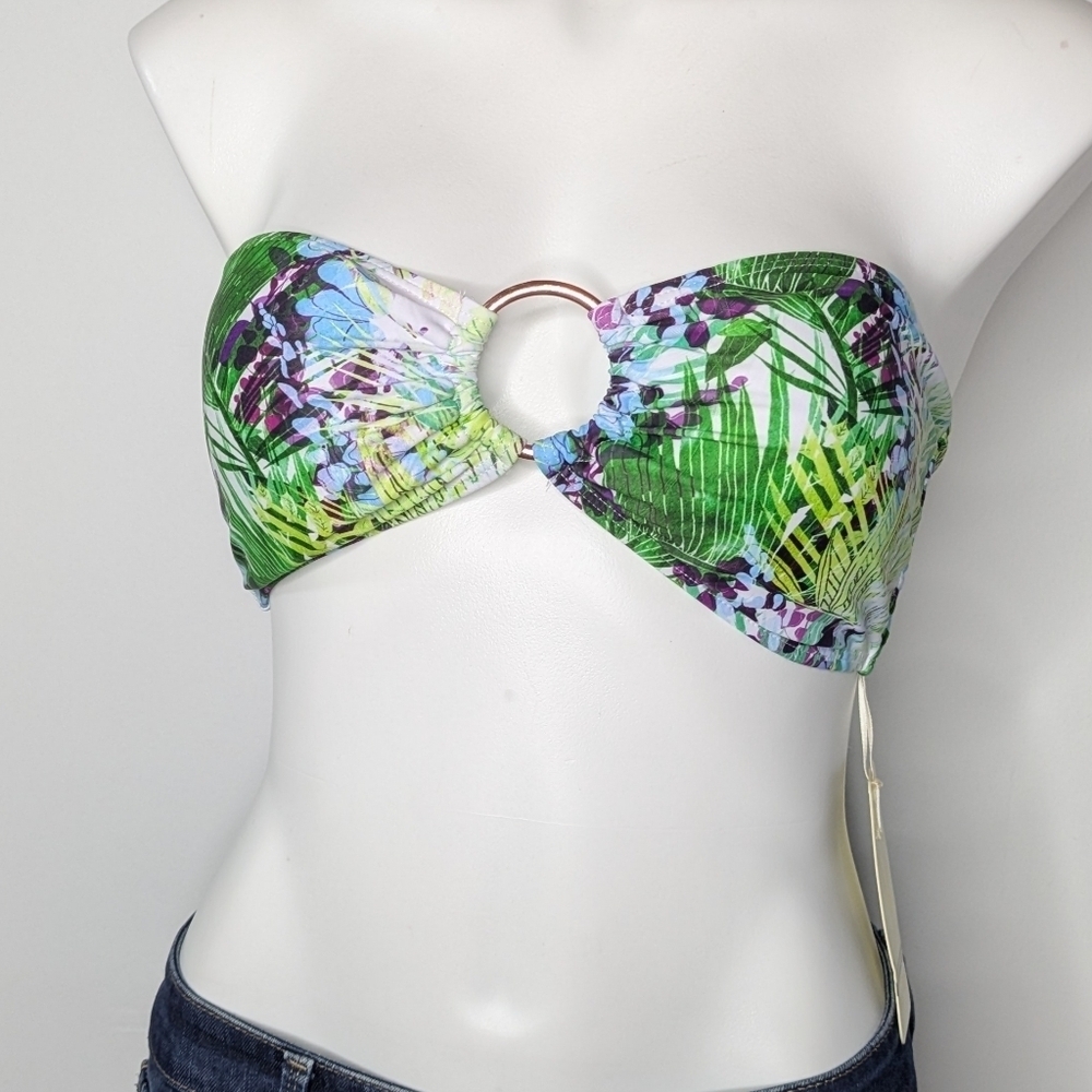 NWT Joan Vass Green Blue Purple Strapless Bikini Top XL